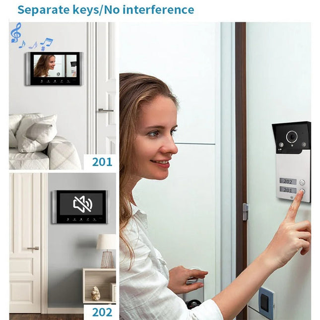 7 Inch Video Door Intercom System with Dual Indoor Monitors and Night Vision Outdoor Camera
