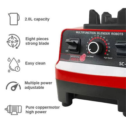 Countertop Blender 2200W High Power 2L Knob Control Black Red