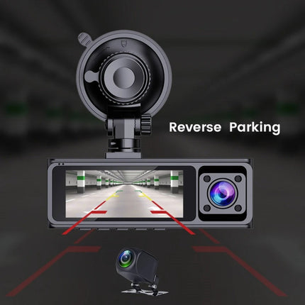 Portable 3-Channel Dash Camera 3.16" IPS Display 2.5K Front + Dual 720p Rear WiFi Black