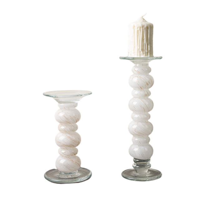 Handcrafted White Glazed Glass Candlestick Holder – Elegant Tabletop Home Decor