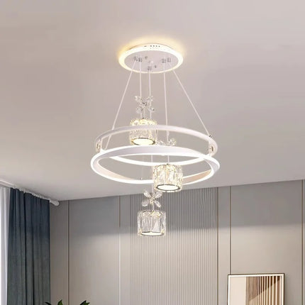 Crystal Pendant Ceiling Light Luxury Decorative Hanging Lamp White for Living Dining Room