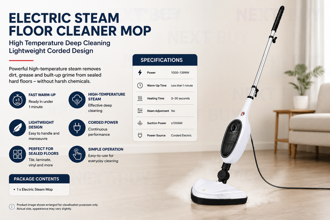 Electric Steam Floor Cleaner Mop High Temperature Deep Cleaning Lightweight Corded Design