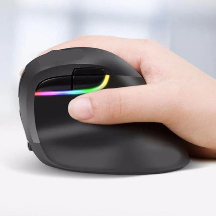 Ergonomic Rechargeable Vertical Wireless Mouse with RGB Lighting, 6-Key Design, 2400 DPI Precision
