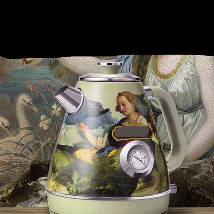 1.8L Stainless Steel Electric Kettle 1800W Retro Design with Temperature Gauge