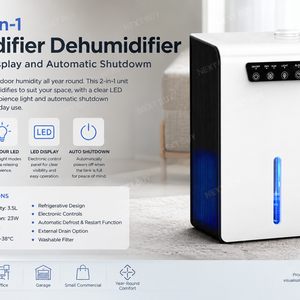 3.5L 2-in-1 Humidifier Dehumidifier with LED Display and Automatic Shutdown