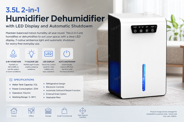 3.5L 2-in-1 Humidifier Dehumidifier with LED Display and Automatic Shutdown
