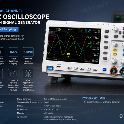 Portable Dual-Channel 100MHz Oscilloscope with Built-In Signal Generator – 1GS/s High-Speed Sampling