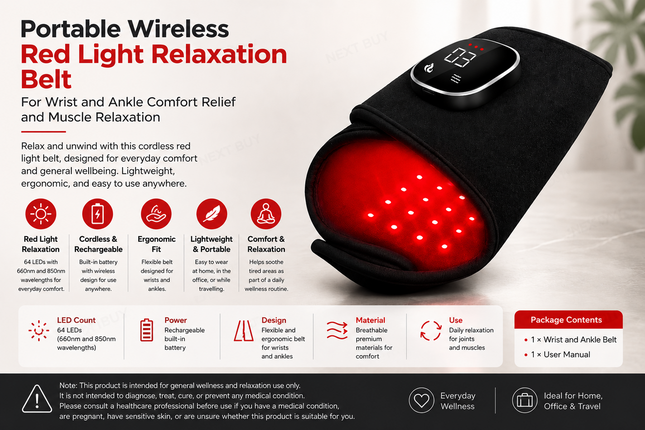 Portable Wireless Red Light Relaxation Belt for Wrist and Ankle Comfort Relief and Muscle Relaxation