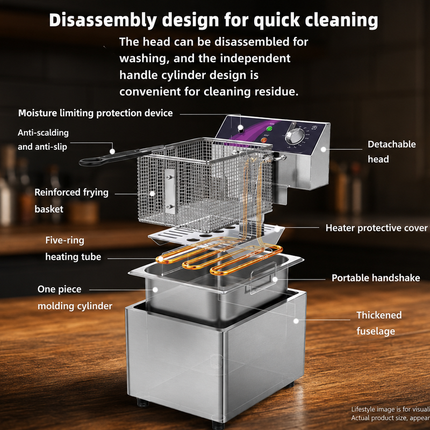 Commercial Electric Deep Fryer 10L / 12L Single Cylinder with Precise Temperature Control