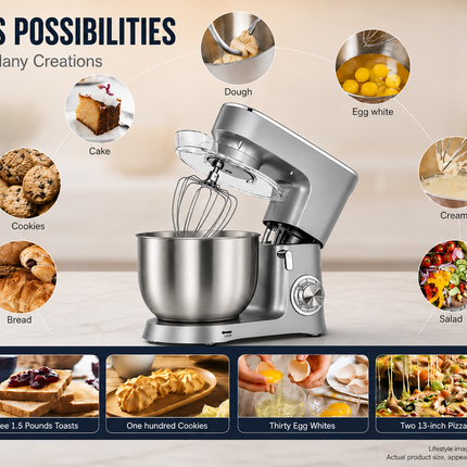 8L Planetary Stand Mixer 1500W – 10-Speed Control for Dough, Batter & Baking