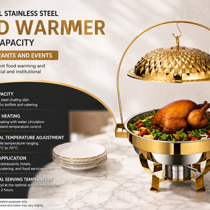Commercial Stainless Steel Food Warmer with 6L Capacity for Restaurants and Events