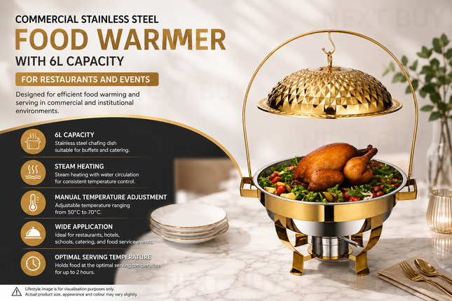Commercial Stainless Steel Food Warmer with 6L Capacity for Restaurants and Events