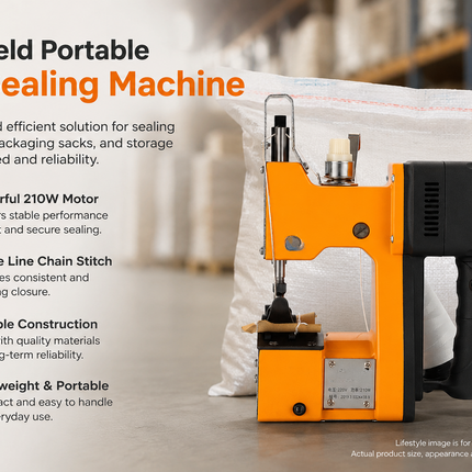 210W Portable Electric Bag Closer Machine  Handheld Single Line Chain Stitch Sealer