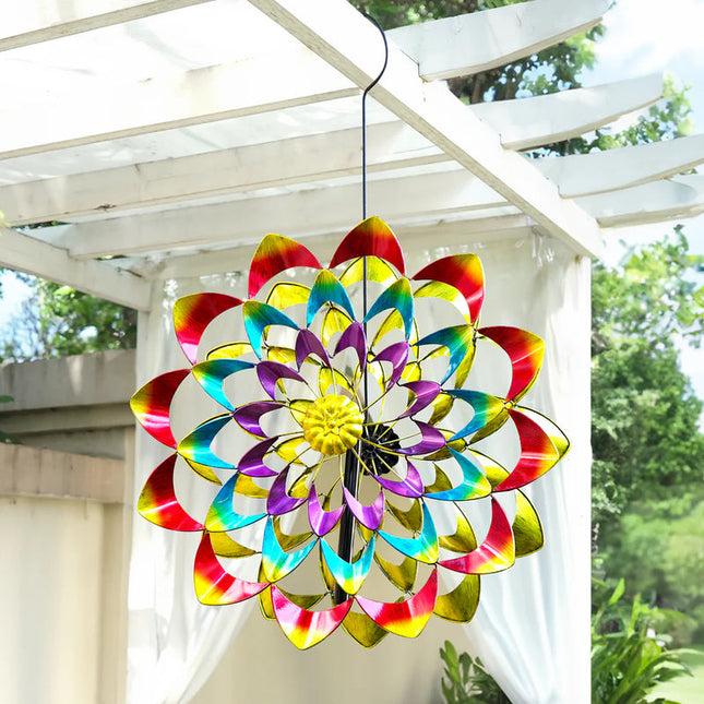 Outdoor Metal Rainbow Wind Spinner 60cm – Weather-Resistant Garden Wind Sculpture