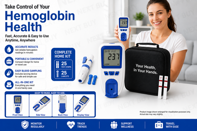 Home Hemoglobin Meter Kit with 25 Test Strips, Lancets, Lancing Device & Travel Case