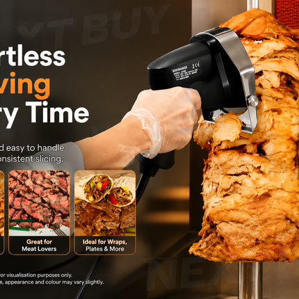 Commercial Electric Kebab Knife 80W Handheld Meat Slicer 100mm Blade Adjustable 0–8mm