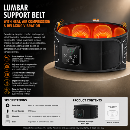 Heated Lumbar Support Belt with Air Compression & Vibration Massage for Lower Back Support
