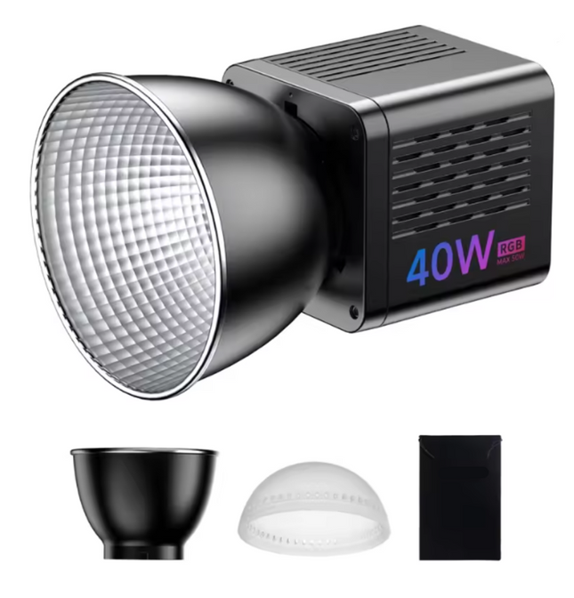 Portable 40W RGB Bi-Colour COB Fill Light 2500K–6500K with Full Colour Control, Mini Bowens Mount, Rechargeable Battery