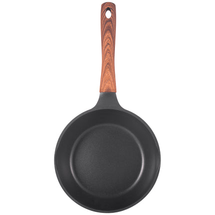 20cm Multi-Layer Non-Stick Flat Wok with Wood Look Handle for Gas, Electric & Induction