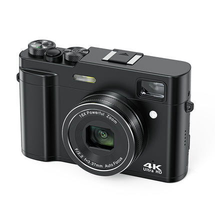 Portable 4K Selfie Camera with 2.8” Display, Dual CMOS Sensors, 48MP Interpolation and 256GB Support – Black