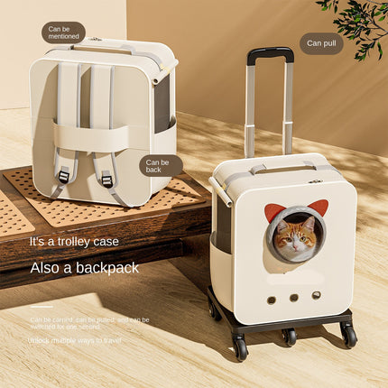 Portable Foldable Pet Trolley Backpack - Large Oxford Fabric Carrier for Cats & Small Dogs