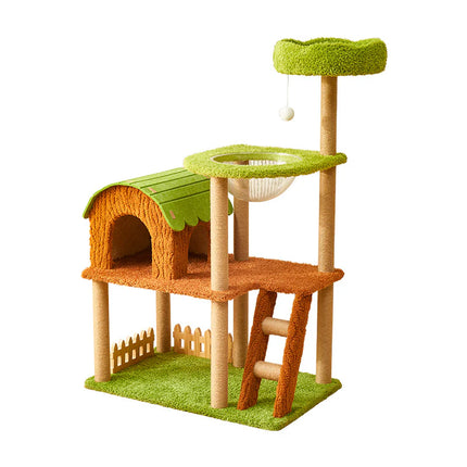 Luxury Indoor Cat Climbing Tower with Enclosed Pod, Scratch Zones and Elevated Lounges