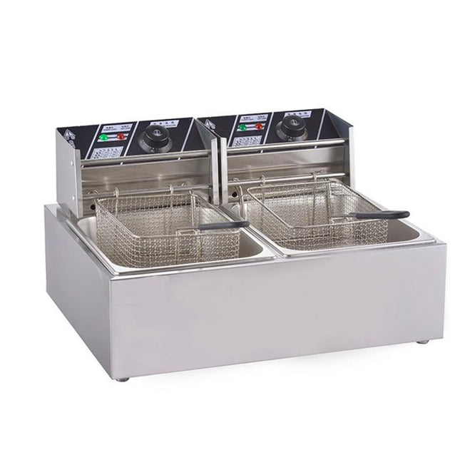 Commercial Countertop Twin-Tank Deep Fryer (12L Total) – 5000W Stainless Steel Electric Frying Station
