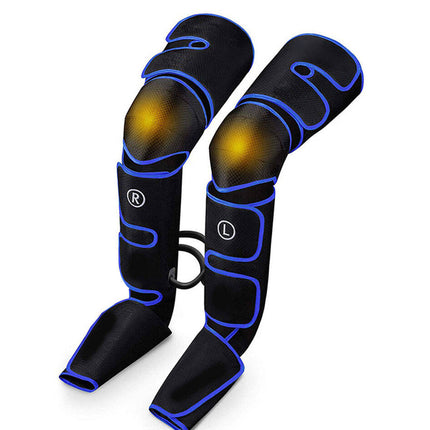 Rechargeable Air Compression Leg and Foot Massager with Heat Therapy – 6 Modes, 3 Intensities, Black Blue
