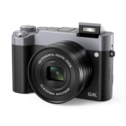 5K Digital Camera 48MP Front & 13MP Rear Sensor, 3.6" Display, Rechargeable Compact Camera – Black