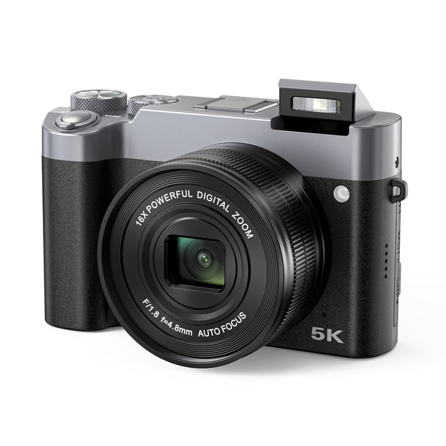 5K Digital Camera 48MP Front & 13MP Rear Sensor, 3.6" Display, Rechargeable Compact Camera – Black