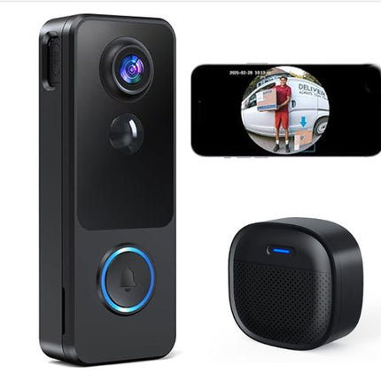 Rechargeable Wireless Video Doorbell with IP65 Weatherproof Design, 2-Way Audio & Instant App Alerts