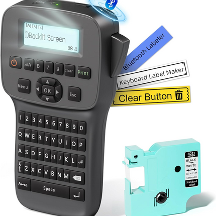 Portable Thermal Transfer Label Printer with QWERTY Keyboard, Type-C Rechargeable, D1 Tape Compatible