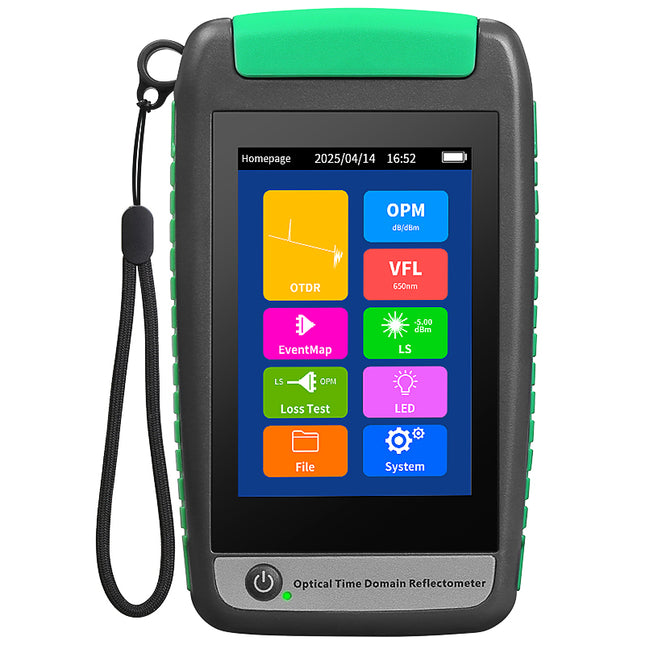 Handheld Optical Fiber OTDR Tester 80km Multi Wavelength Field Diagnostic Tool Green