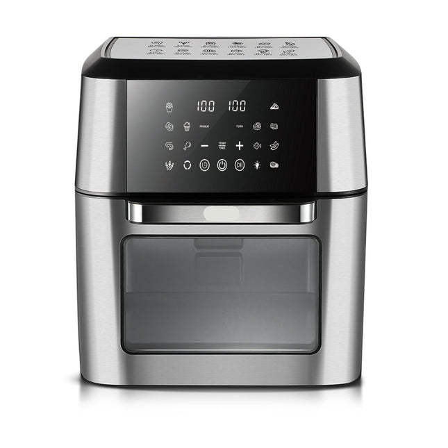 12L Stainless Steel Air Fryer with Digital Touch Display, Adjustable Temperature & Grill Function