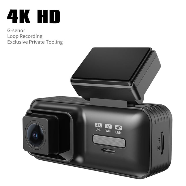 Dual Lens 4K Dash Camera with 1080P Rear Camera, WiFi App Control and Time-Lapse Recording