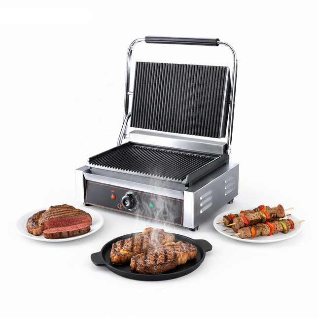 Commercial Contact Grill 2200W for Paninis, Sandwiches, Burgers and Steaks
