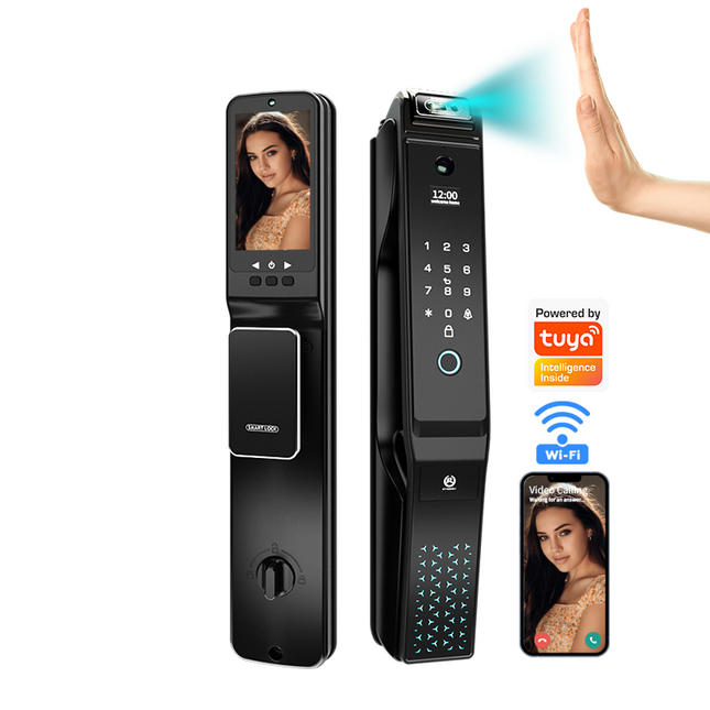 Cordless Smart Door Lock with 3D Face, Palm Vein, Fingerprint & PIN Access