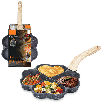 Aluminum Breakfast Pan 19cm with Heart & Petal Compartments, Multi-Layer Coating & Wooden Handle