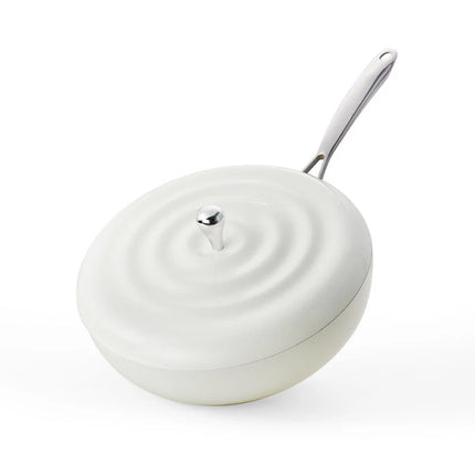White Enamel Stone-Coated Frying Pan with Glass Lid – Everyday Kitchen Essential