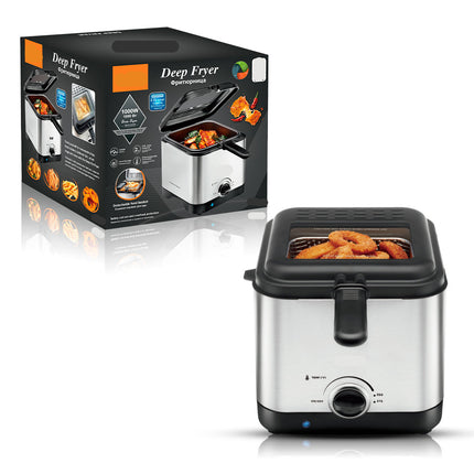 Compact 2L Electric Deep Fryer with Non-Stick Coating and Adjustable Thermostat for Home Cooking