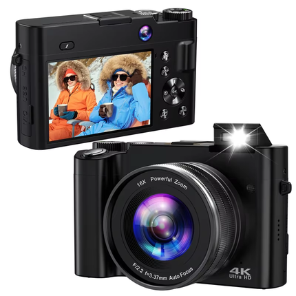 4K Ultra HD Dual Lens Digital Camera 13MP CMOS with 2.8 Inch Display, 256GB Card Support, Rechargeable Battery – Black
