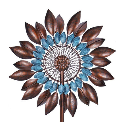 Large Outdoor Metal Sunflower Wind Spinner Ornament for Lawn & Patio (58cm)