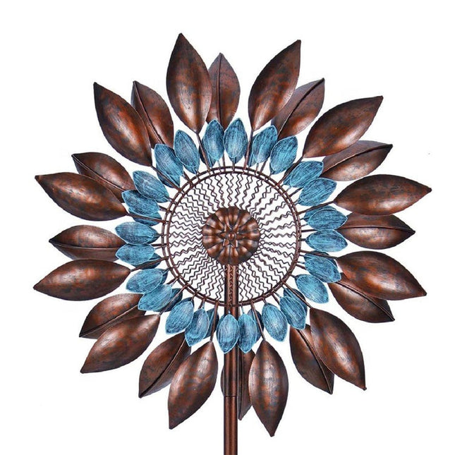 Large Outdoor Metal Sunflower Wind Spinner Ornament for Lawn & Patio (58cm)