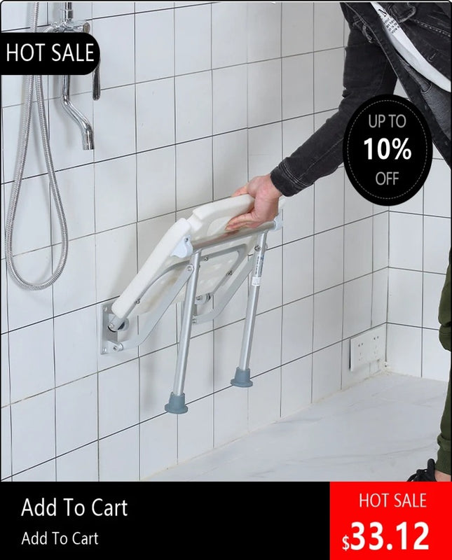 Bathroom Foldable Shower Chair Wall-Mounted Seat for Compact Bathrooms