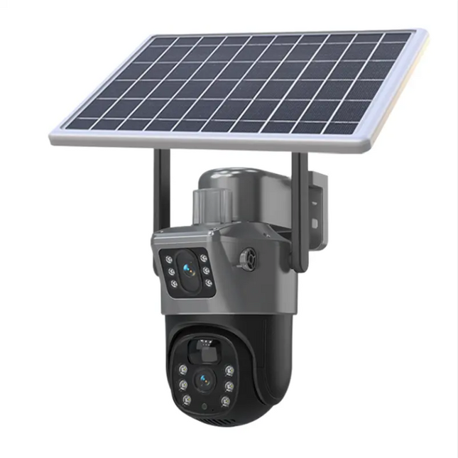 Wireless Solar PTZ Outdoor Security Camera with Dual Cameras, Night Surveillance & Talk Back Audio