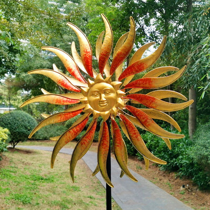 Solar Metal Sun Face Wind Spinner with Colour-Changing LED for Garden and Outdoor Decor