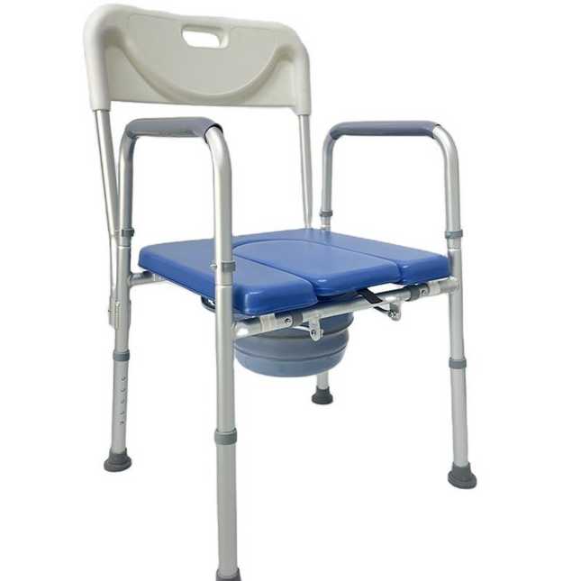 Mobile Steel Commode Chair with Wheels – Height Adjustable, Lightweight Support Frame