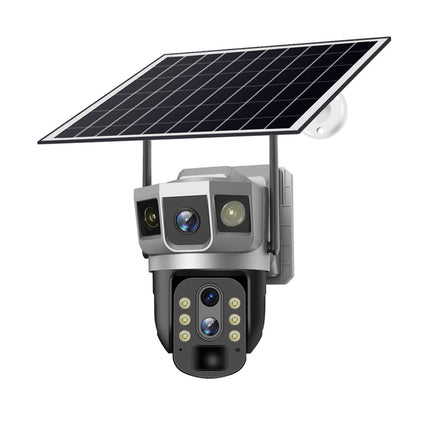 Solar-Powered Triple-Lens PTZ Outdoor Security Camera with 4G Connectivity, Night Vision & Long-Range Zoom