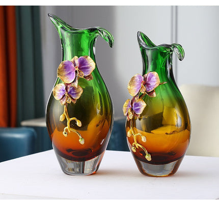 Luxury Enamel Glass Crystal Vase Modern Flower-Shaped Tabletop Decor for Dining, Living Room, or Entryway