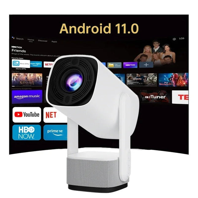 Compact 720p HD Mini Projector with 160 ANSI Lumens, Wireless Streaming, Auto Keystone, and Android 11